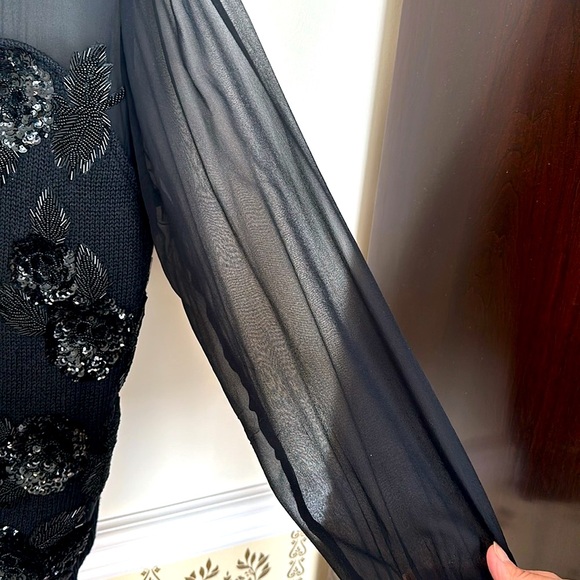 Vintage Bonnie Boerer S 80’s Black Appliqué 3D Sequins Bugle Beaded Sweater - Picture 6 of 16